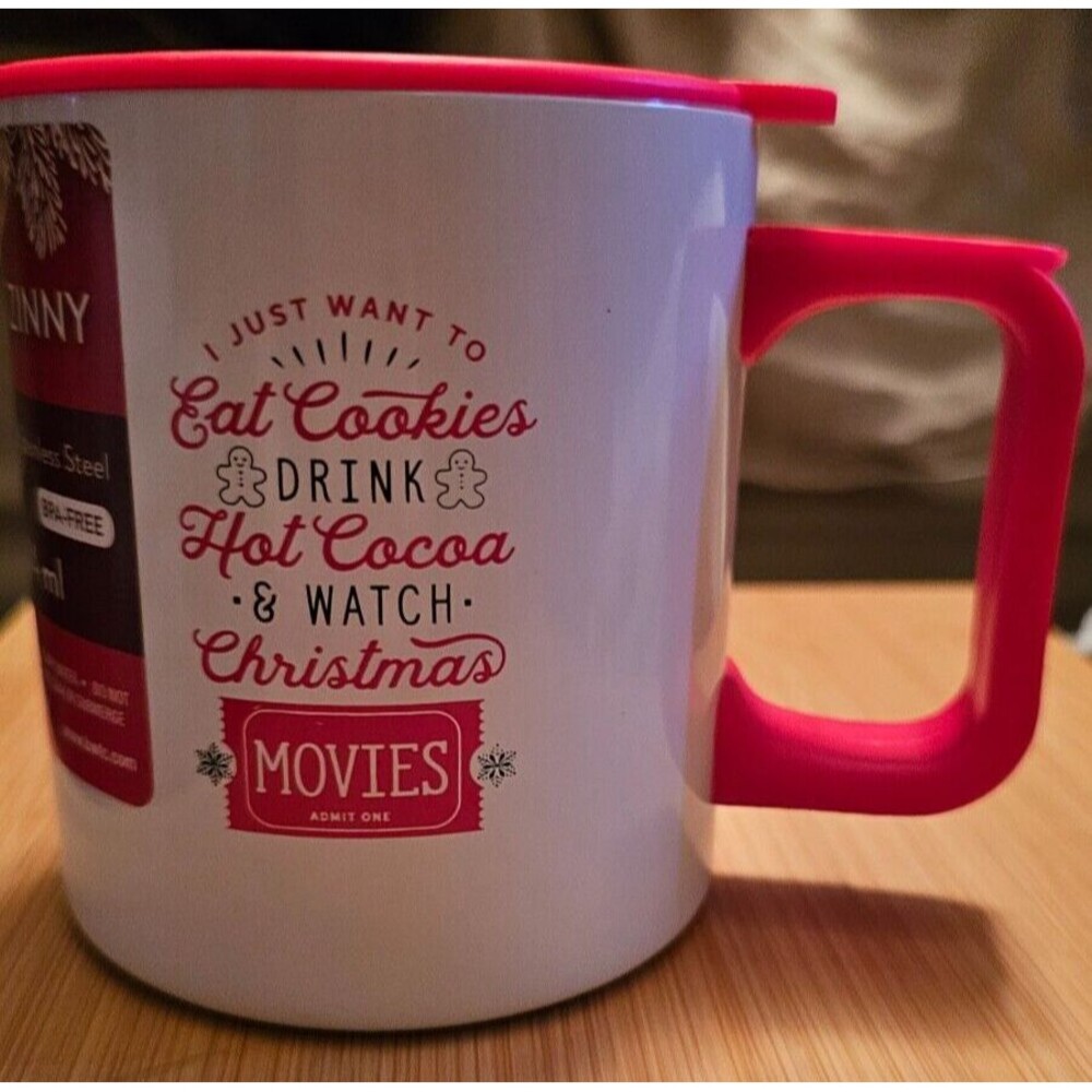 Zinny Mug Eat Cookies Hot Cocoa Watch Christmas movies 14 OZ Stainless Steel NEW